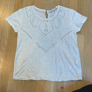 Alice + olivia ivory linen beaded t shirt